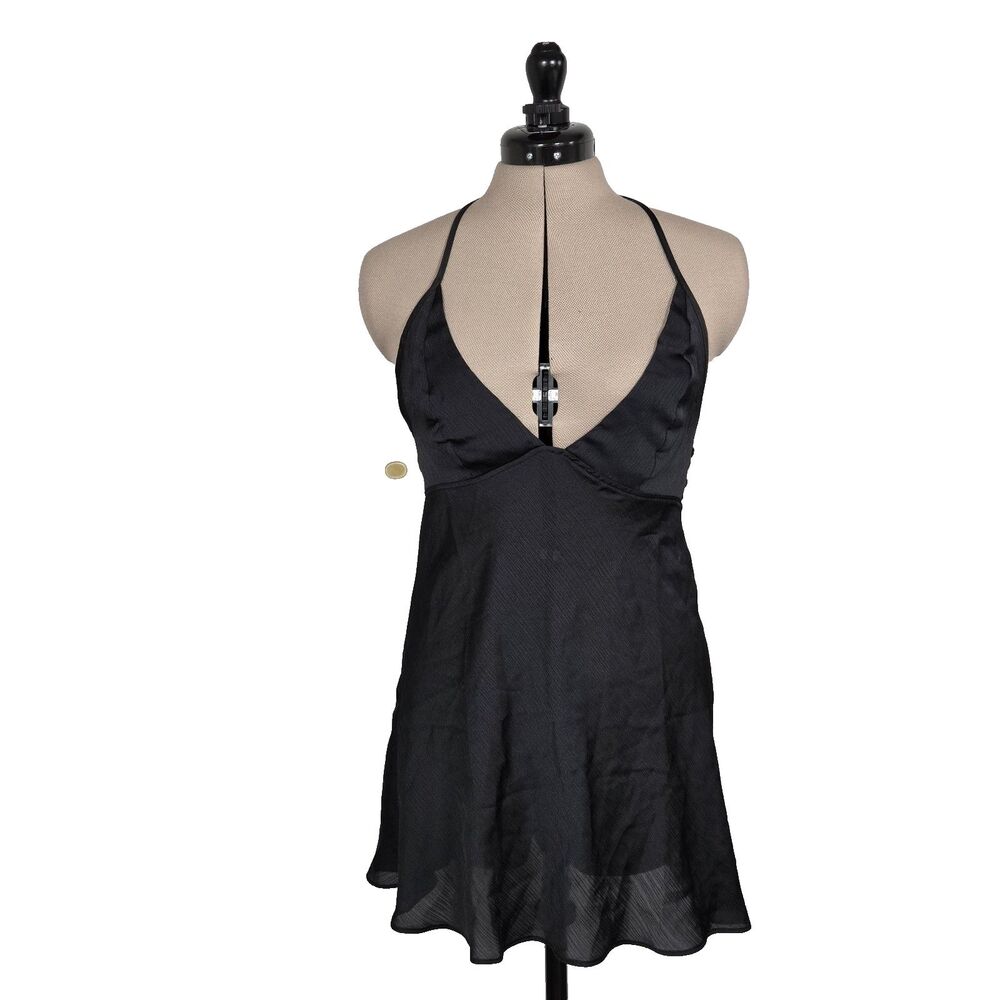 NEW Free People Women's Small Halter Mini Slip Dress Black Flowy Side Buttons